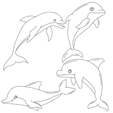 Vektör çizimi. Dalgalarla dolu suda bir yunus