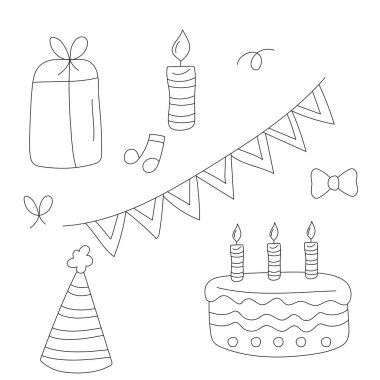 doğum günü partisi ögeleri ayarlandı, satır biçimi