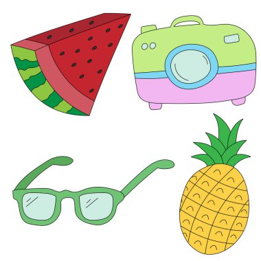 vektör olarak yaz ve tatil simgeleri belirlendi.