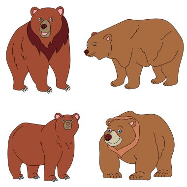 Bir grup kahverengi ayı. vektör illüstrasyonu