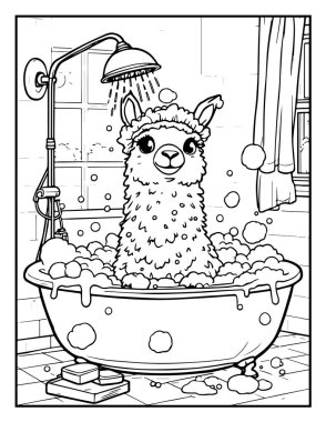 Hayvan temalı renklendirme sayfası: Duş alan hayvan: Banyo zamanı boyama sayfası