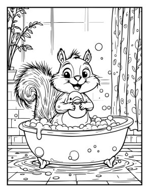 Hayvan temalı renklendirme sayfası: Duş alan hayvan: Banyo zamanı boyama sayfası