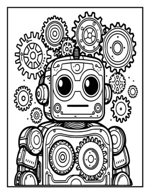 Robot boyama sayfası: Renklendirilecek mekanik robot