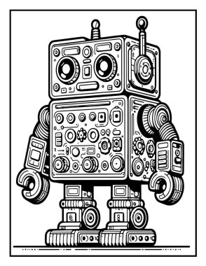 Robot boyama sayfası: Renklendirilecek mekanik robot