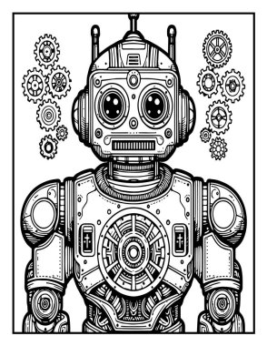 Robot boyama sayfası: Renklendirilecek mekanik robot