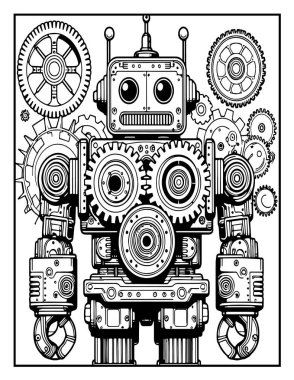 Robot boyama sayfası: Renklendirilecek mekanik robot
