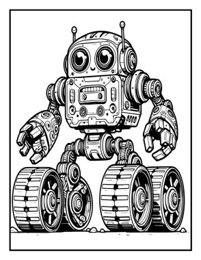 Robot boyama sayfası: Renklendirilecek mekanik robot