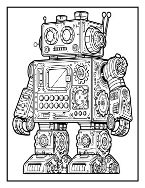 Robot boyama sayfası: Renklendirilecek mekanik robot