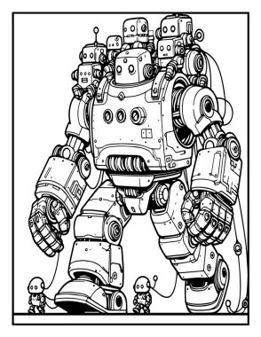 Robot boyama sayfası: Renklendirilecek mekanik robot
