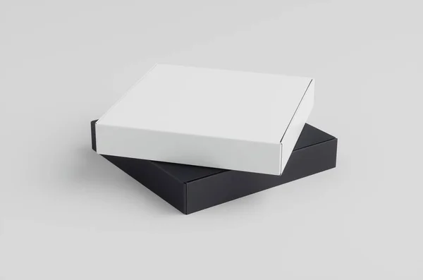 Две Коробки Белая Черная Картонные Коробки Моделирование — стоковое фото