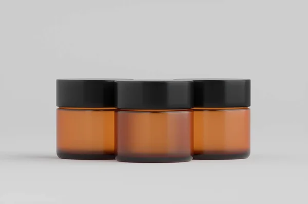 Amber Glass Cosmetic Skincare Jars Mockup Illustratie — Stockfoto