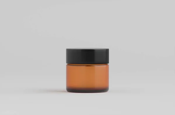 Borostyán Üveg Kozmetikai Skincare Jars Mockup Illusztráció — Stock Fotó