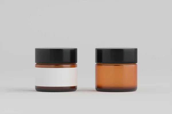Amber Glass Cosmetic Skincare Jars Mockup Εικονογράφηση — Φωτογραφία Αρχείου