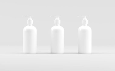 Beyaz Plastik Şişe Pompa Sıvı Sıvı Sabun Şampuanı Kozmetik Model 3B Görüntü