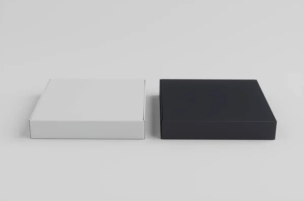 ホワイトとブラックの2つのボックスカラーカードボックスモックアップ3Dイラスト — ストック写真
