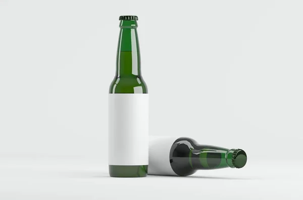 Botella Cerveza Ilustración Mockup Verde — Foto de Stock