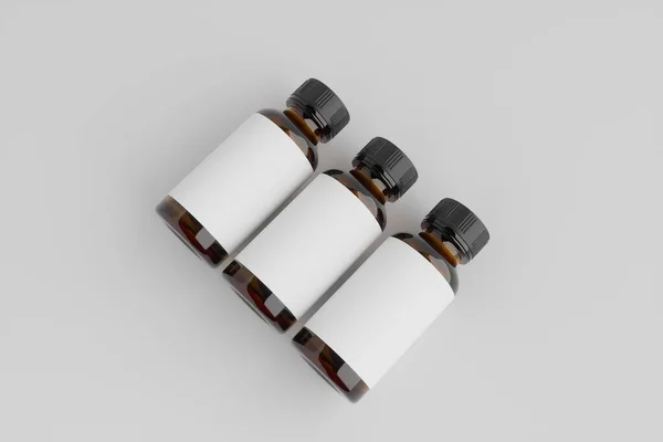 Botella Salud Médica Marrón Ámbar Burla Ilustración — Foto de Stock