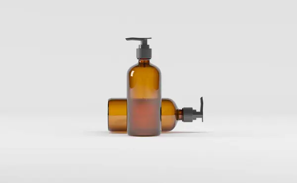 Bärnstensfärgad Glasflaska Pump Dispenser Tvål Schampo Flytande Mockup Illustration — Stockfoto