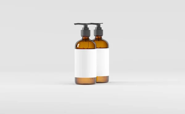 Amber Glass Bottle Pump Dispenser Zeep Shampoo Liquid Mockup Illustratie — Stockfoto