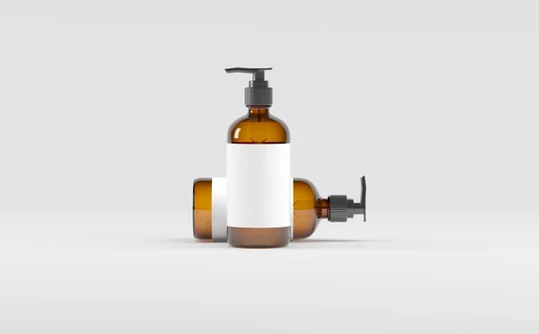Bärnstensfärgad Glasflaska Pump Dispenser Tvål Schampo Flytande Mockup Illustration — Stockfoto