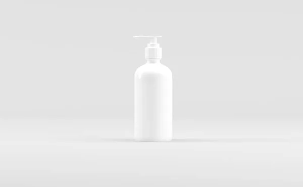 白色塑料瓶泵分配器液体肥皂洗发水化妆品模型3D说明 — 图库照片
