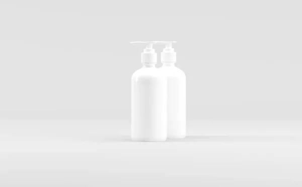ホワイトペットボトルポンプディスペンサー液体ソープシャンプー化粧品モックアップ3Dイラスト — ストック写真