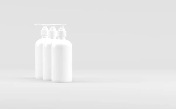 White Plastic Bottle Pump Dispenser Liquid Soap Shampoo Cosmetic Mockup — 스톡 사진