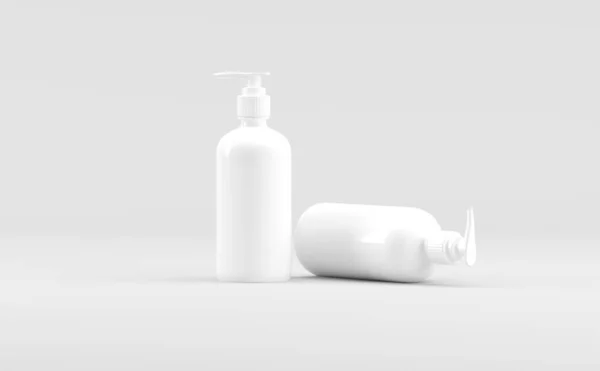 Branco Plástico Garrafa Bomba Dispensador Líquido Sabão Shampoo Cosméticos Mockup — Fotografia de Stock