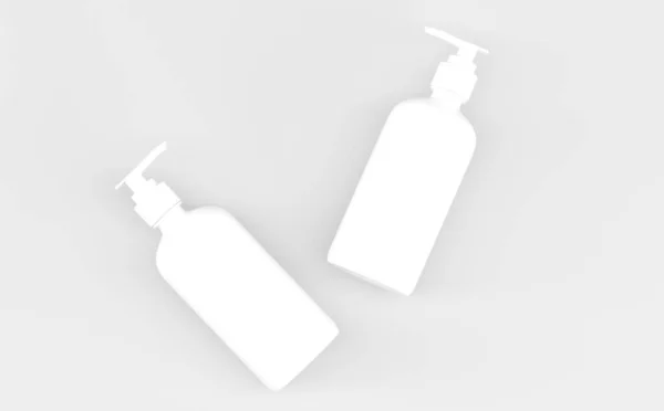 Bílá Plastová Láhev Dávkovač Tekuté Mýdlo Šampon Kosmetické Mockup Ilustrace — Stock fotografie