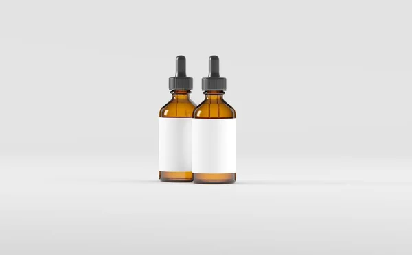 Bärnsten Dropper Bottle Mockup Illustration Två Flaskor — Stockfoto