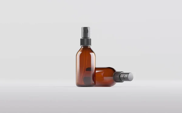 Botella Spray Vidrio Ámbar Ilustración Mockup — Foto de Stock