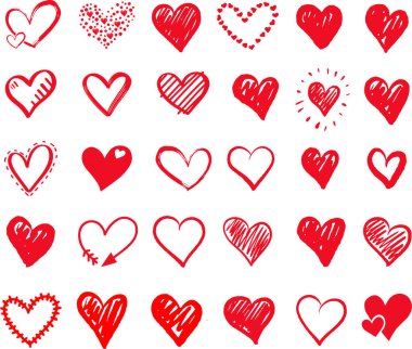 Elle çizilmiş kalpler. Sevgililer Günü için tasarım ögeleri.