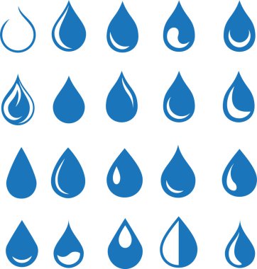 Vektör mavi su damlası ikonu ayarlandı. Düz damlacık logo şekilleri koleksiyonu