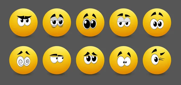 Stor Uppsättning Emoticon Leende Ikoner Tecknad Emoji Uppsättning Vektor Emoticon — Stock vektor