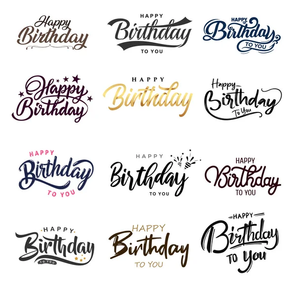Doğum günü partisi kaligrafi düz simge koleksiyonu stok illüstrasyonunu selamla