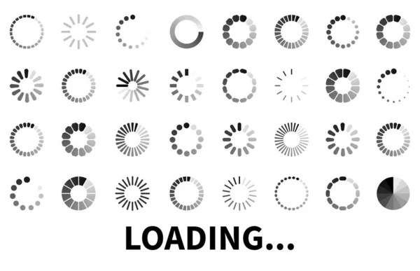 Yükleme çubuğu simgelerini ayarla. İlerleme çubuğu yükleme işaretleri. Koleksiyon durum çubuğu farklı dizaynda yükleniyor. İlerleme simgeleri indir - vektör stok illüstrasyonu