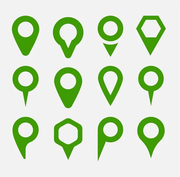 Beyaz Arkaplanda Yeşil Konum İşaretleyici Seti. Yeşil GPS Etiketi ve raptiye İşaret Koleksiyonu. Harita İşaretleme Simgesi Simgesi. İşaretçi yön bulma sembolü. İzole Vektör İllüstrasyonu.