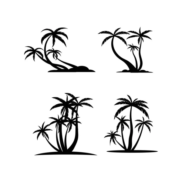 Beyaz arkaplanda siyah palmiye ağaçları var. Avuç içi siluetleri. Posterler, afişler ve promosyon ürünleri için palmiye ağaçları dizaynı. Vektör illüstrasyon hisse çizimi