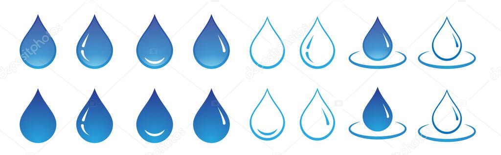 Water drop icon, logo set in blue color. Vector EPS 10.