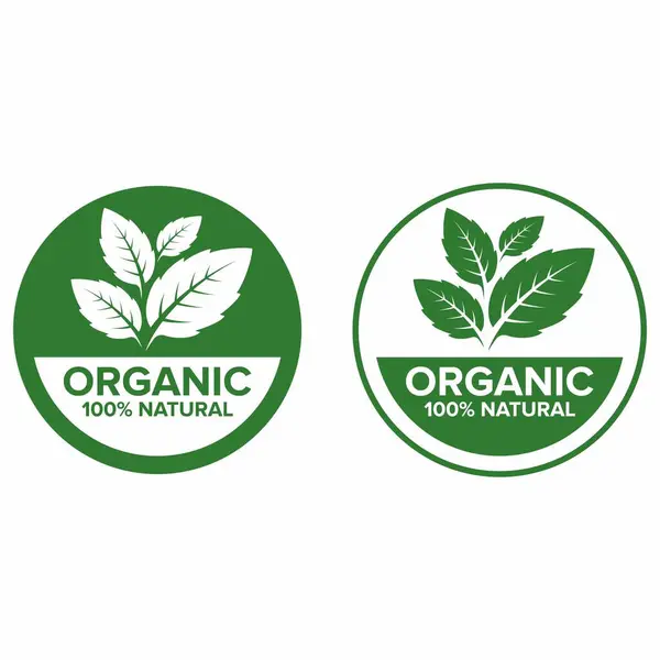% 100 Doğal ve Organik Ürün Simgesi Dairesel Sağlıklı Gıda Amblemi ve Organik Rozet Vektörü