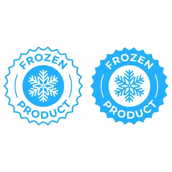 Donmuş ürün vektör gıda paketi etiketi. Taze donmuş ürün, kar tanesi simgesi