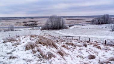 Buz, Narew ve Biebrza, Podlasie, Polonya 'nın kış manzarasını resmetti.