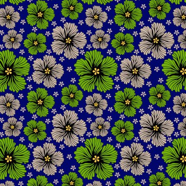 Fancy Allover Pattern Seamless Floral Pattern For Digital Textile Print with blue background and white green flowers clipart