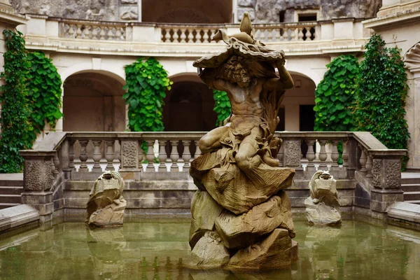 Statue Neptune Grotta Fountain Grebovka Havlicek Gardens Havlickovy Zahrady Prague — Stock Photo, Image