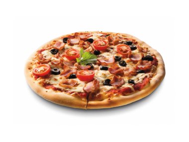 Keskin domates sosu, erimiş mozzarella peyniri ve taze fesleğen yapraklarıyla hazırlanmış otantik İtalyan pizzası. Mükemmel pişmiş ve sıcak servis edilmiş, İtalya 'nın mutfak cazibesi..