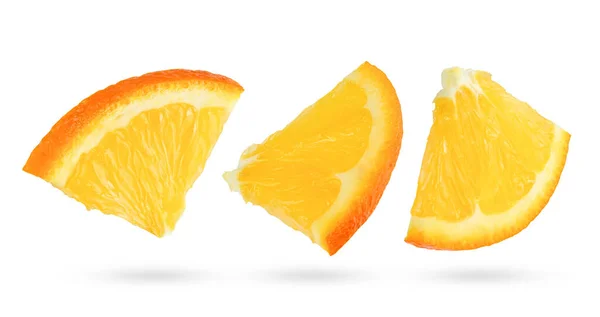 Three Orange Fruit Slices Set Isolated White Background Clipping Path — Stock Photo, Image