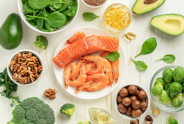 Healthy meals on white wooden background. Top view, flat lay.