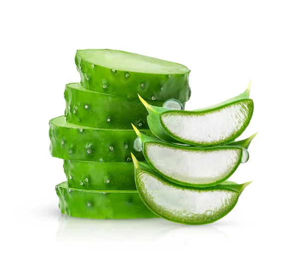 Cucumber slices and aloe vera isolated on white background with clipping path.