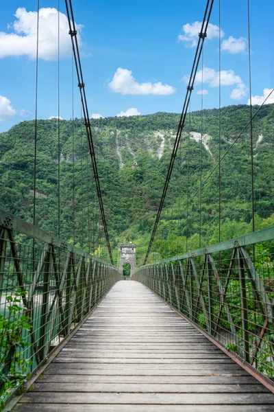 stock image The Vittoria bridge on the lake of Corlo in Italy.