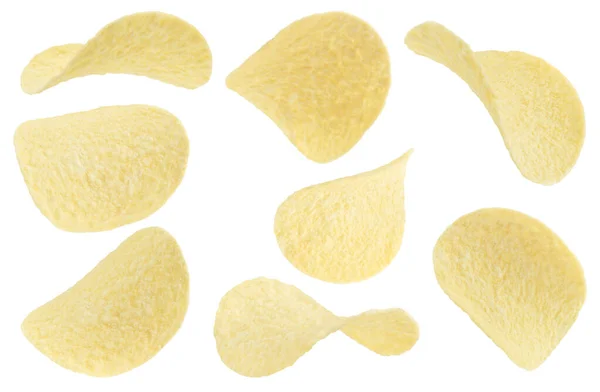 Set Potato Chips Slices Isolated White Background Clipping Path — Stock Photo, Image